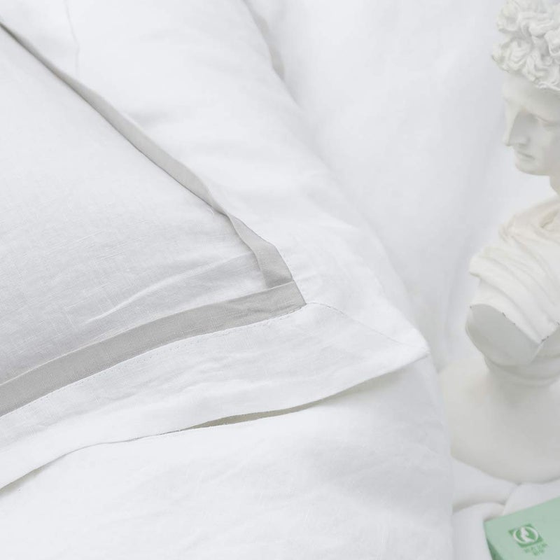 Simple&Opulence 100% Linen Duvet Cover Set Comforter Queen Size (88" x 92")-3pcs French Washed Flax Textured Soft Bedding with Striped Detail, 1 Duvet Cover and 2 Pillowcases (White) - Image 5